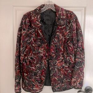 WOMEN’s REVERSIBLE BLASER, SOLID BLACK ONE SIDE, MULTI-COLOR ON THE OTHER